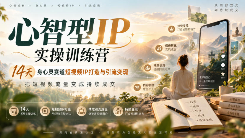 心智型IP实操训练营|14天身心灵赛道短视频IP打造与引流变现,把短视频流量变成持续成交-网赚36计
