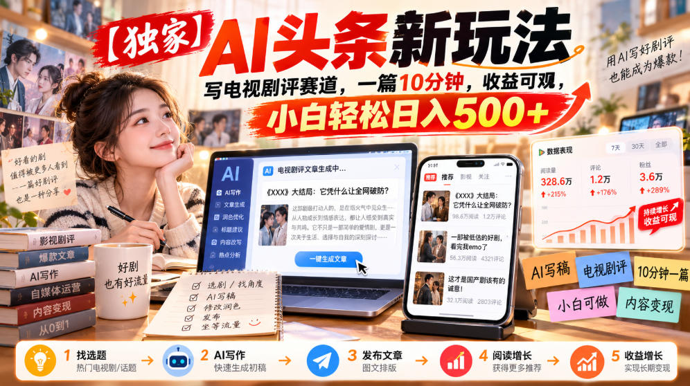 【独家】AI头条新玩法,写电视剧评赛道,一篇10分钟,收益可观,小白轻松日入500+-网赚36计