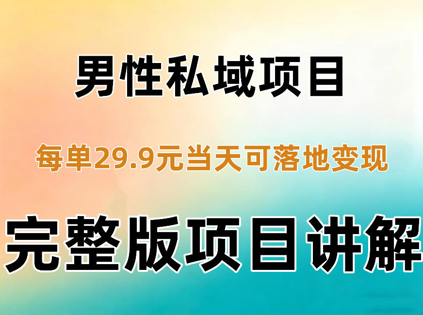 男性私域项目每单29.9，当天就能落地变现【不是S粉项目】详细拆解-网赚36计