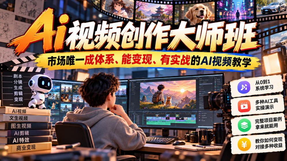 Ai视频创作大师班，市场唯一成体系、能变现、有实战的AI视频教学（更新2026）-网赚36计
