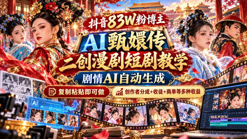 抖音83W粉博主AI甄嬛传二创漫剧短剧教学|剧情AI自动生成,复制粘贴即可做,各大平台创作者分成+收徒等多种收益-网赚36计