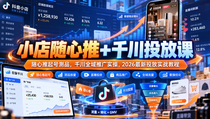 小店随心推+千川投放课|随心推起号测品,千川全域推广实操,2026最新投放实战教程-网赚36计