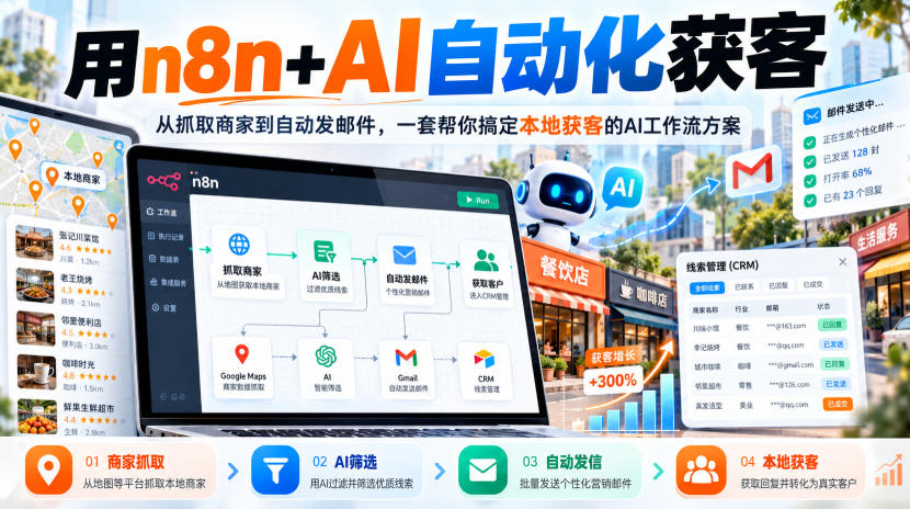 【无水印】用n8n+AI自动化获客,从抓取商家到自动发邮件,一套帮你搞定本地获客的AI工作流方案【原创双语字幕】-网赚36计