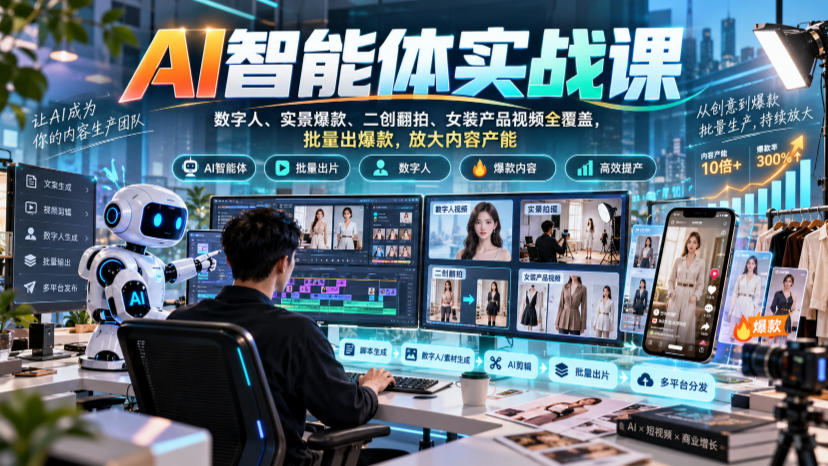 AI智能体实战课,数字人、实景爆款、二创翻拍、女装产品视频全覆盖,批量出爆款,放大内容产能-网赚36计