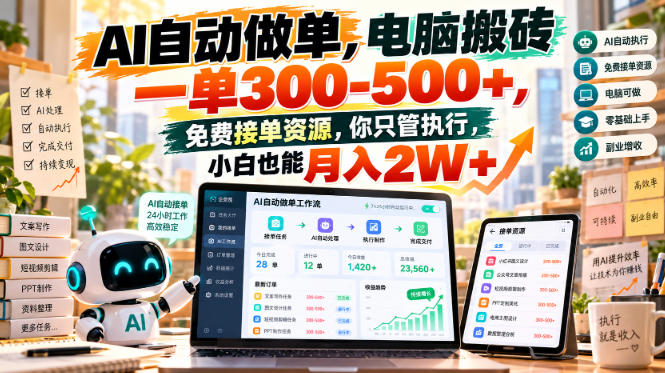 AI自动做单,电脑搬砖一单300-500+,免费接单资源,你只管执行,小白也能月入2W+【揭秘】-网赚36计