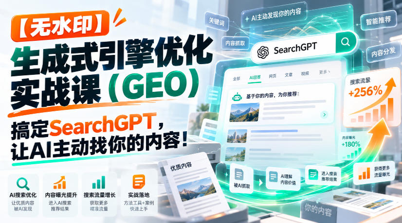 【无水印】生成式引擎优化(GEO)实战课:搞定SearchGPT,让AI主动找你的内容!【原创双语字幕】-网赚36计