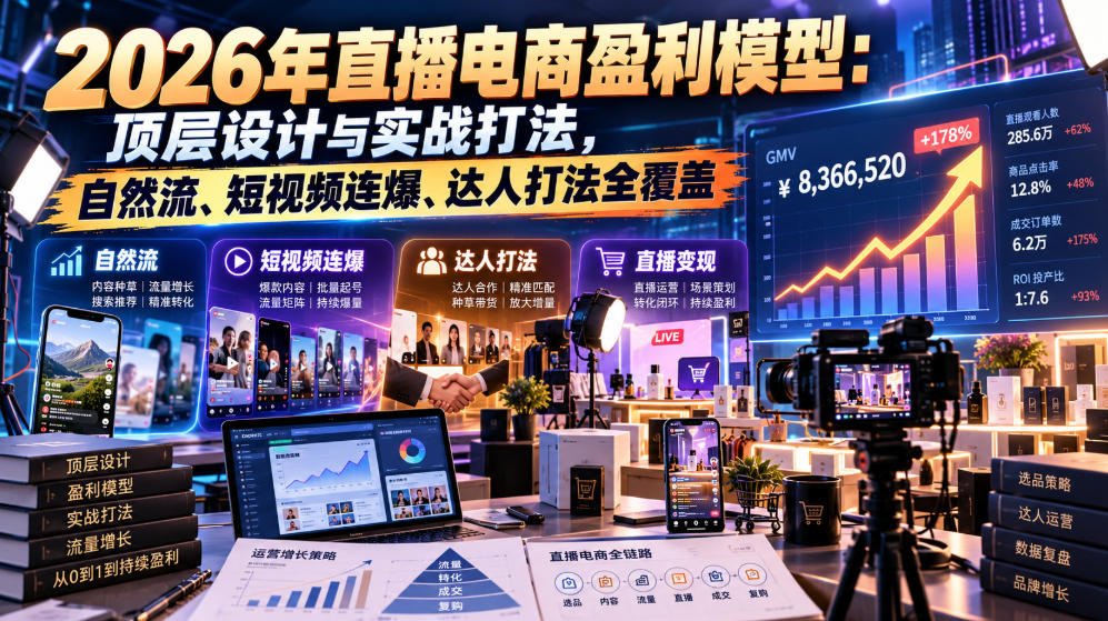 2026年直播电商盈利模型：顶层设计与实战打法，自然流、短视频连爆、达人打法全覆盖-网赚36计