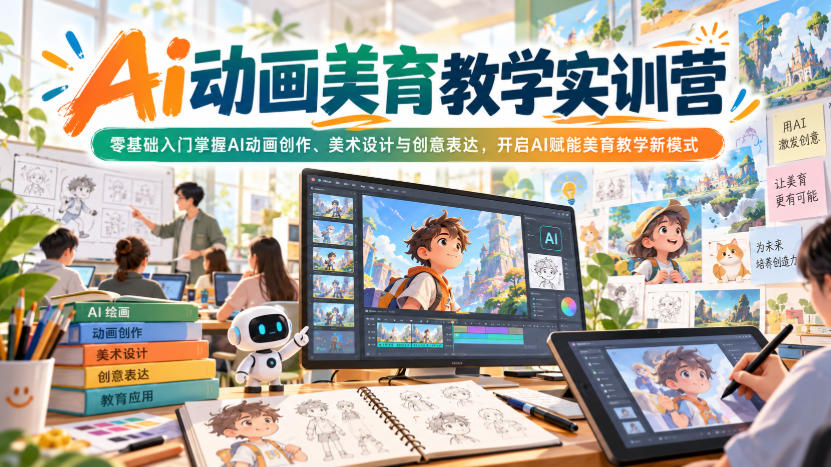 Ai动画美育教学实训营,零基础入门掌握AI动画创作、美术设计与创意表达,开启AI赋能美育教学新模式-网赚36计