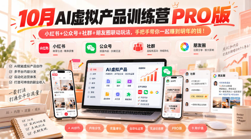 10月AI虚拟产品训练营PRO版，小红书+公众号+社群+朋友圈联动玩法，手把手带你一起赚到明年的钱！（更新1029）-网赚36计