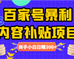 百家号暴利内容补贴项目，图文10元一条，视频30一条，新手小白日赚300+-网赚36计