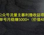 公众号流量主暴利撸收益项目，单人单号月稳赚5000+（价值480元）-网赚36计
