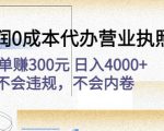 高利润0成本代办营业执照项目：一单赚300元日入4000+不会违规，不会内卷-网赚36计