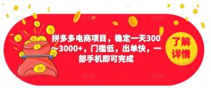 2023拼多多电商项目,稳定一天300~3000+,门槛低,出单快,一部手机即可完成-网赚36计