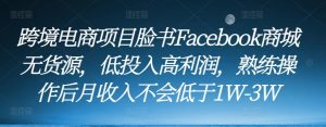 跨境电商项目脸书Facebook商城无货源，低投入高利润，熟练操作后月收入不会低于1W-3W-网赚36计