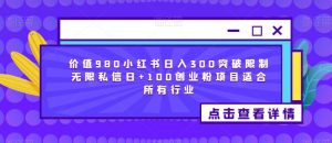 价值980小红书日入300突破限制无限私信日+100创业粉项目适合所有行业-网赚36计