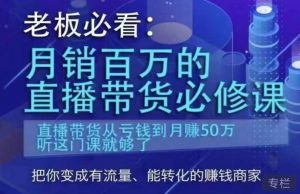 老板必看：月销百万的直播带货必修课，直播带货从亏钱到月赚50万，听这门课就够了-网赚36计