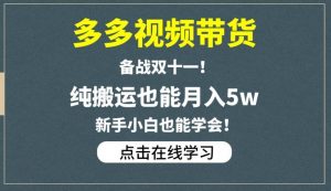 多多视频带货，备战双十一，纯搬运也能月入5w，新手小白也能学会-网赚36计