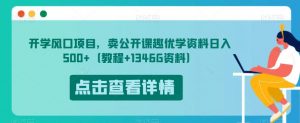 开学风口项目,卖公开课趣优学资料日入500+(教程+1346G资料)【揭秘】-网赚36计