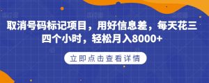 取消号码标记项目，用好信息差，每天花三四个小时，轻松月入8000+【揭秘】-网赚36计