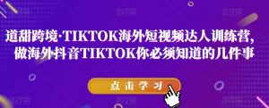 道甜跨境·TIKTOK海外短视频达人训练营，做海外抖音TIKTOK你必须知道的几件事-网赚36计