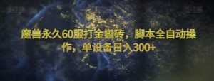 魔兽永久60服打金搬砖，脚本全自动操作，单设备日入300+【揭秘】-网赚36计
