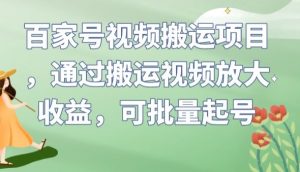百家号视频搬运项目，通过搬运视频放大收益，可批量起号【揭秘】-网赚36计