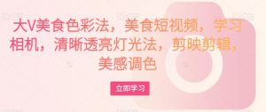 大V美食色彩法，美食短视频，学习相机，清晰透亮灯光法，剪映剪辑，美感调色-网赚36计