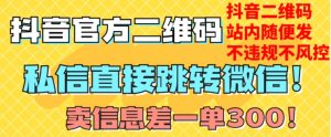 价值3000的技术！抖音二维码直跳微信！站内无限发不违规！-网赚36计