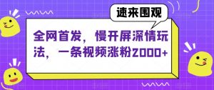 全网首发，慢开屏深情玩法，一条视频涨粉2000+【揭秘】-网赚36计