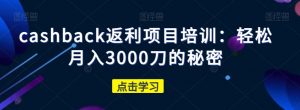 cashback返利项目培训:轻松月入3000刀的秘密-网赚36计