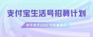 支付宝生活号作者招募计划,单号单月2600,可批量去做,工作室一人一个月轻松1w+【揭秘】-网赚36计