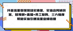抖音流量变现现场实操营，实体店同城获客，短视频+直播+员工矩阵，三大维度帮助实体引爆流量业绩倍增-网赚36计