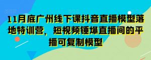11月底广州线下课抖音直播模型落地特训营，短视频锤爆直播间的平播可复制模型-网赚36计