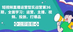 短视频直播运营型实战营第36期，全面学习：运营、主播、视频、投放、打爆品-网赚36计