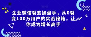 企业微信裂变操盘手,从0裂变100万用户的实战秘籍,让你成为增长高手-网赚36计