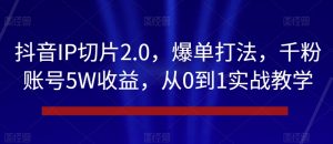 抖音IP切片2.0，爆单打法，千粉账号5W收益，从0到1实战教学【揭秘】-网赚36计
