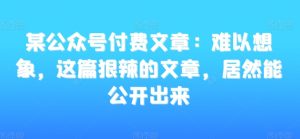 某公众号付费文章:难以想象,这篇狠辣的文章,居然能公开出来-网赚36计
