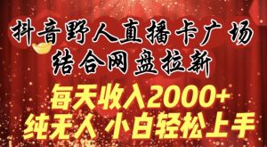 每天收入2000+，抖音野人直播卡广场，结合网盘拉新，纯无人，小白轻松上手【揭秘】-网赚36计