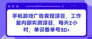 手机游戏广告变现项目,工作室内部实测项目,每天2小时,单设备单号30+【揭秘】-网赚36计