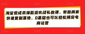 淘宝低成本爆款流实战私教课,帮助商家快速复制落地,0基础也可以轻松搞定电商运营-网赚36计
