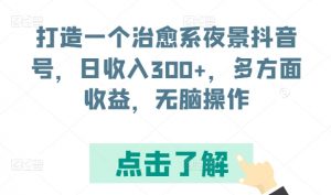 打造一个治愈系夜景抖音号，日收入300+，多方面收益，无脑操作【揭秘】-网赚36计