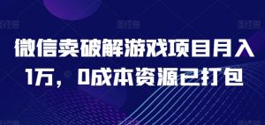 微信卖破解游戏项目月入1万,0成本资源已打包【揭秘】-网赚36计