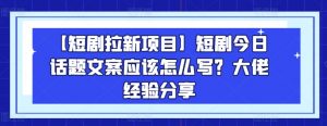 【短剧拉新项目】短剧今日话题文案应该怎么写？大佬经验分享-网赚36计