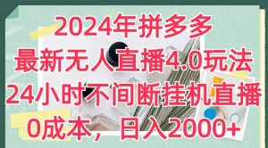2024年拼多多最新无人直播4.0玩法,24小时不间断挂机直播,0成本,日入2k【揭秘】-网赚36计