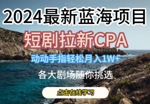 2024最新蓝海项日,短剧拉新CPA,动动手指轻松月入1W,全各大剧场随你挑选【揭秘】-网赚36计