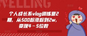 个人成长系vlog训练营2期,从500粉涨粉到2w,变现4~5位数-网赚36计