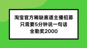 淘宝官方稀缺赛道主播招募 ，只需要5分钟说一句话， 全勤奖2000【揭秘】-网赚36计
