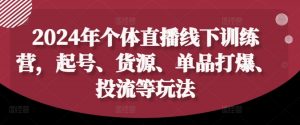 2024年个体直播训练营，起号、货源、单品打爆、投流等玩法-网赚36计