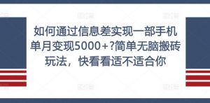 如何通过信息差实现一部手机单月变现5000+?简单无脑搬砖玩法，快看看适不适合你【揭秘】-网赚36计