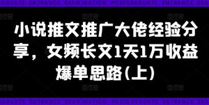小说推文推广大佬经验分享，女频长文1天1万收益爆单思路(上)-网赚36计